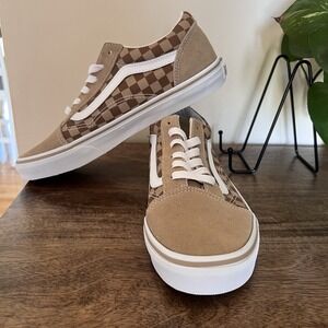 Vans Old Skool Neutral Brown Checkerboard Sneakers Unisex Youth Sz 7 Skateboard